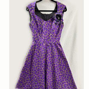 Katie Guinn Purple Garden Retro Vintage Inspired Swing Dress